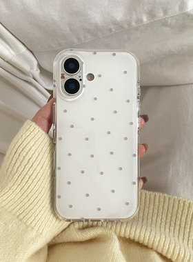 白色灰波点小熊适用于苹果IPHONE17PROMAX手机壳16pm新款15超火不会撞壳可爱防摔硅胶超好看巨漂亮外壳