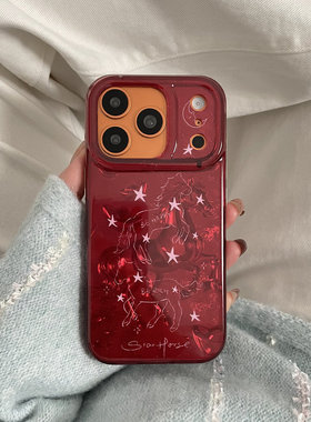 红色星星线条马适用于苹果IPHONE17PROMAX手机壳16pm新款15超火14不会撞壳可爱防摔硅胶超好看巨漂亮外壳