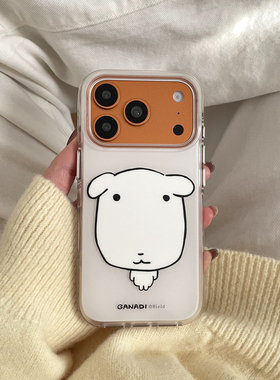 白色线条大头狗适用于苹果IPHONE17PROMAX手机壳16pm新款15超火14不会撞壳可爱防摔硅胶超好看巨漂亮外壳
