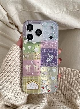 彩色早春拼图适用于苹果IPHONE17PROMAX手机壳16pm新款15超火14不会撞壳可爱防摔硅胶超好看巨漂亮外壳
