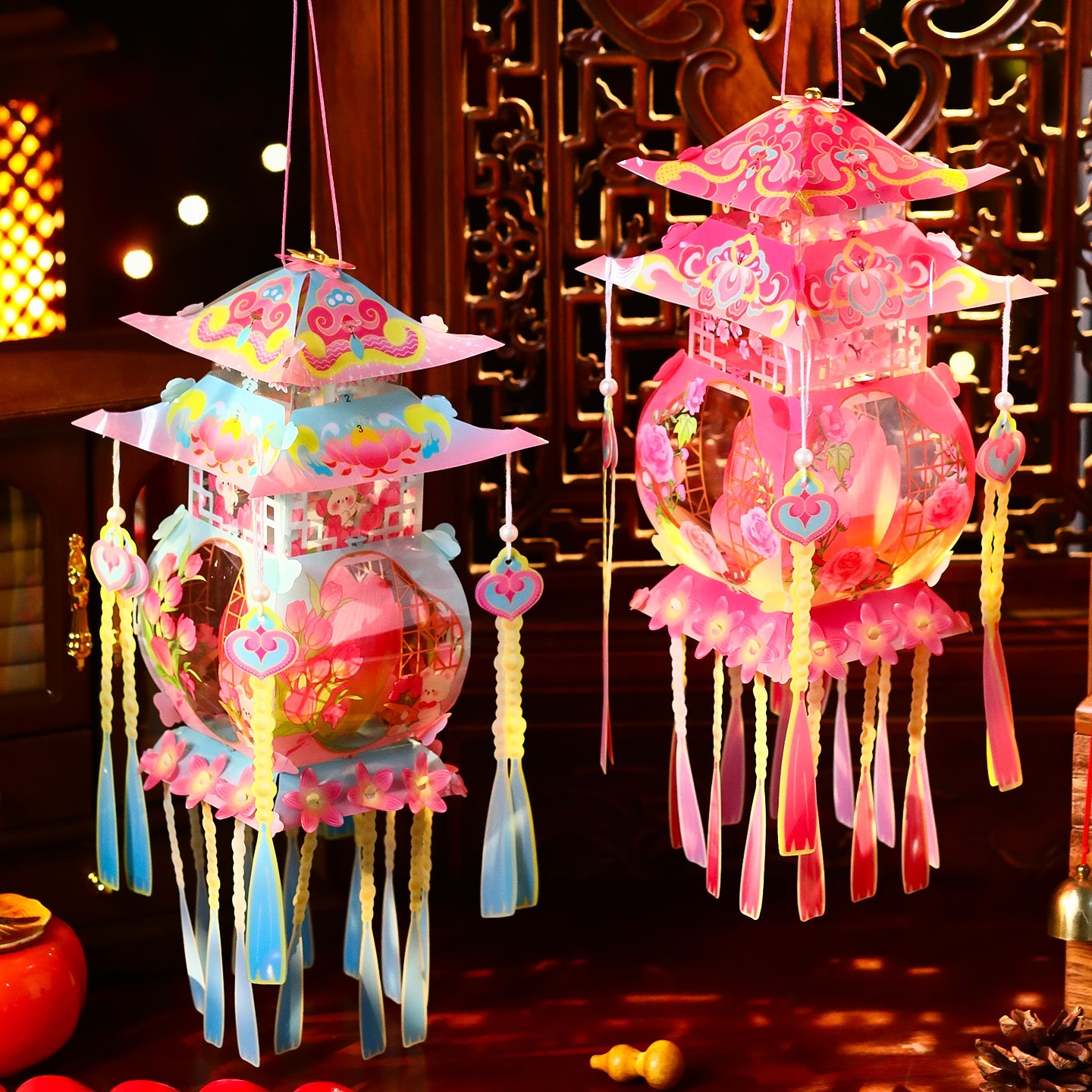 新年灯笼幼儿园手工材料包儿童手提古风宫灯挂饰发光花灯