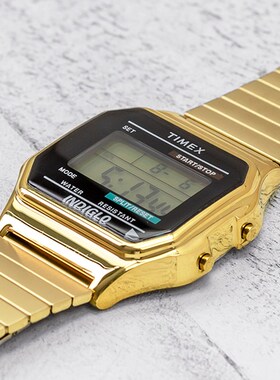 海外Timex-天美时表经典土豪金色方形数字男士运动手表T78677