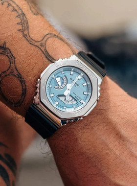 正品代购Casio卡西欧男表GA2100A-1A2蓝色表盘太阳能蓝牙运动腕表