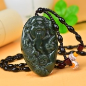 天然新疆和田青玉财神玉坠男女款 玉石如意财神爷挂件挂坠吊坠证书