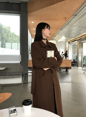 MOWENTI文文婷【12/24 20:00PM】咖色呢大衣单排扣羊毛宽松外套女