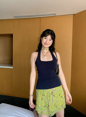 MOWENTI文文婷 【5/16 20:00PM】 设计感绿色碎花系带A字半身裙女