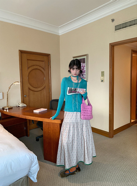 MOWENTI文文婷  印花复古半身裙女2004冬款百褶A字半裙