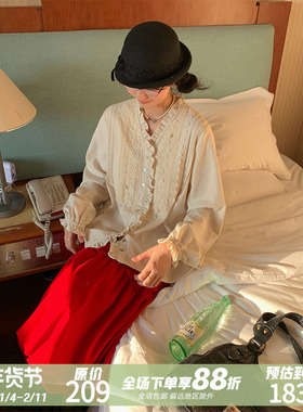 MOWENTI文文婷 轻法式刺绣白衬衫2026年女微泡泡袖蕾丝百搭上衣