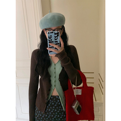 小众设计感假两件针织开衫上衣