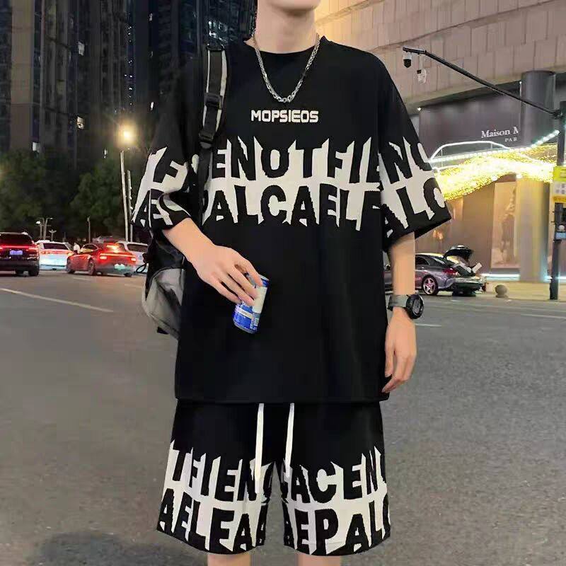 夏季美式嘻哈男大码短袖运动套装
