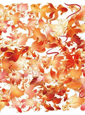 100张锦鲤献瑞贴纸新款烫金装饰防水手账水杯ipad笔记本diy素材贴