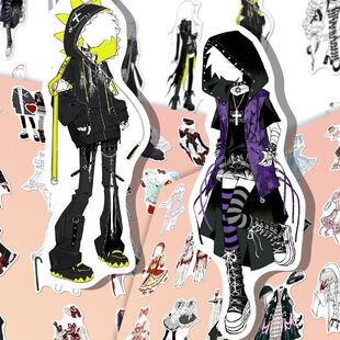 315张OC服设暗黑哥特风灵感贴纸OC服装创意设计可临摹diy手机手账
