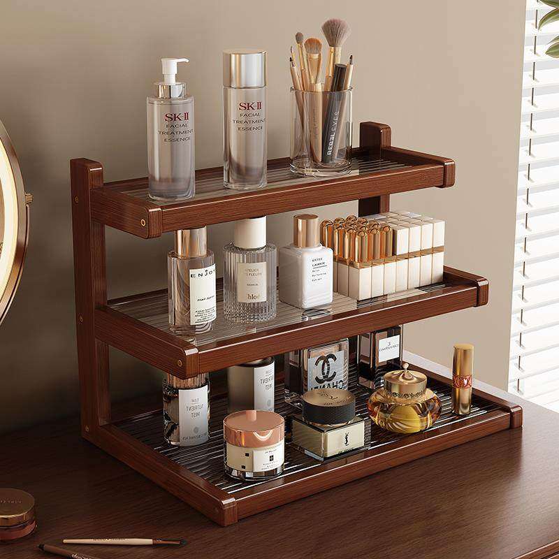 化妆品置物架化妆台桌面香水口红收纳盒多层实木护肤品首饰收纳层