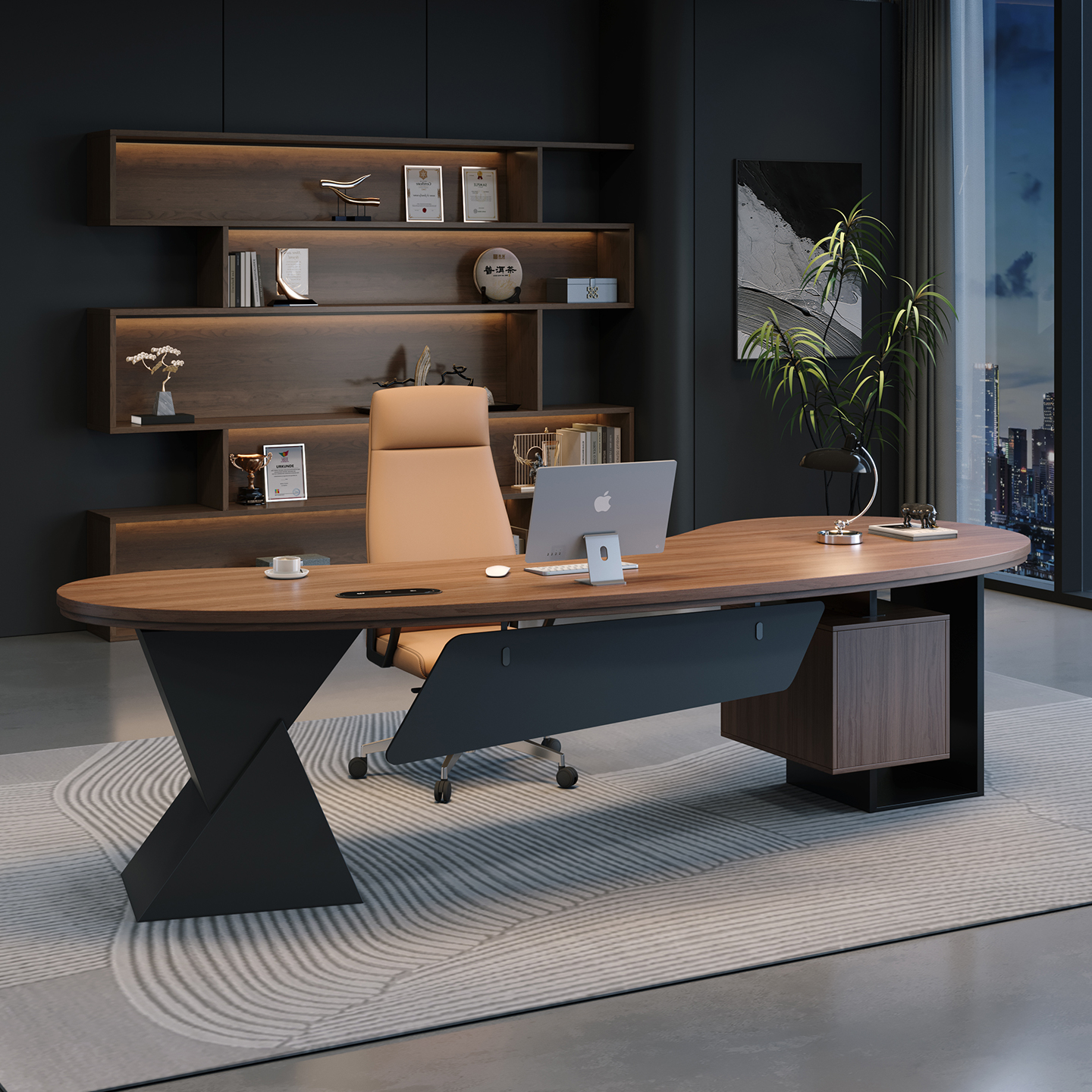 办公桌老板现代简约椭圆形会议桌木质办公桌轻熟风大气商务桌