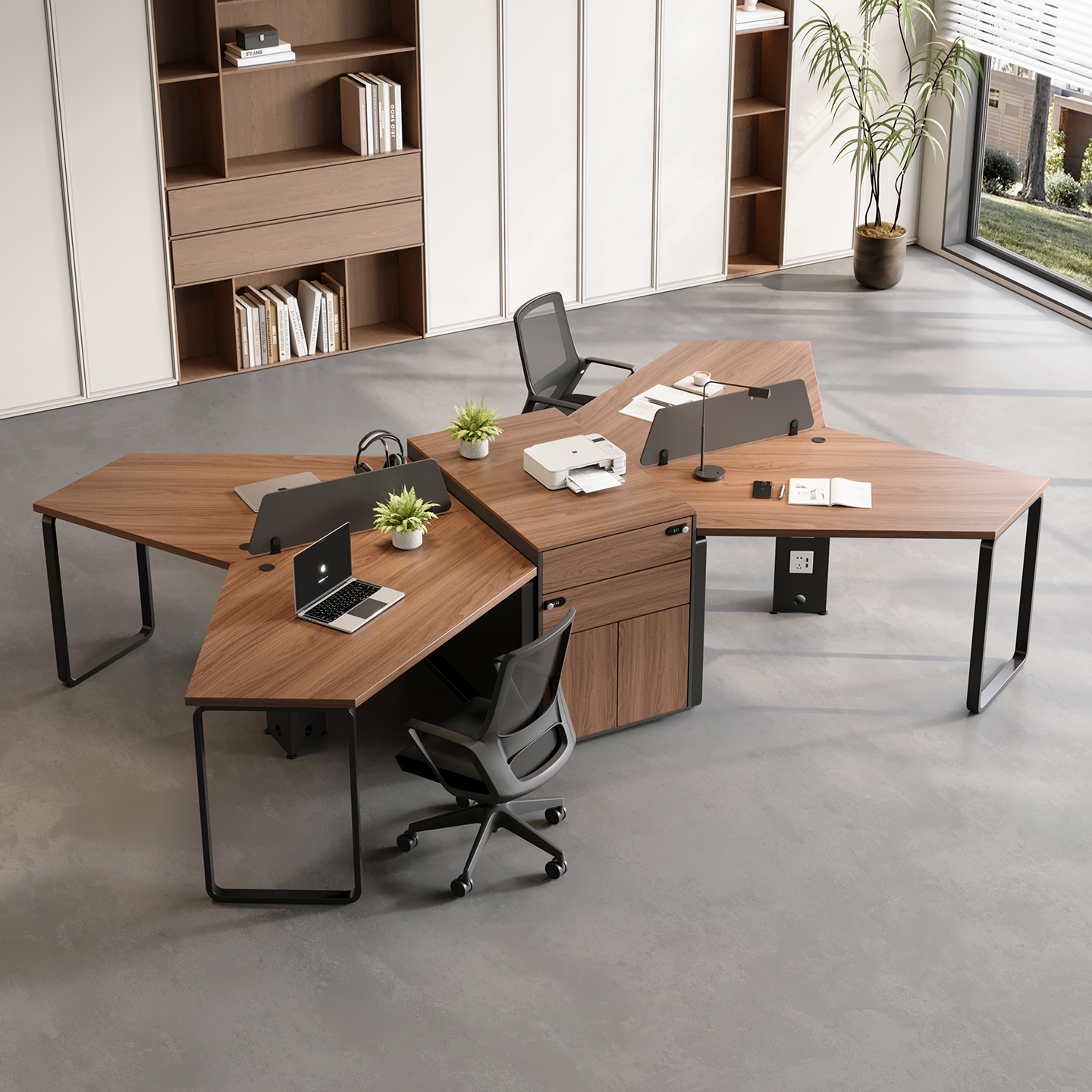 现代简约办公桌多人位办公家具实木桌面带储物抽屉组合办公电脑桌