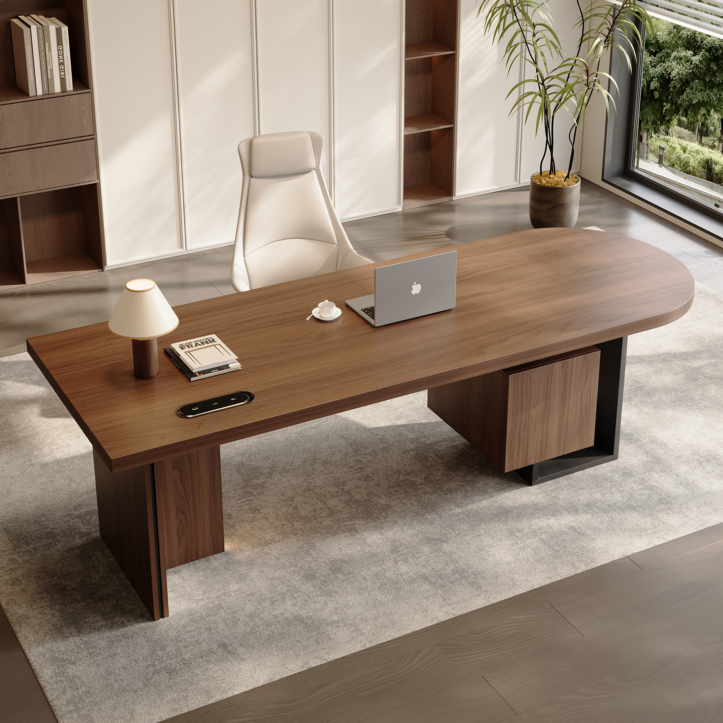 居家老板办公桌简约现代轻奢电脑桌实木办公书桌椅组合家用桌子