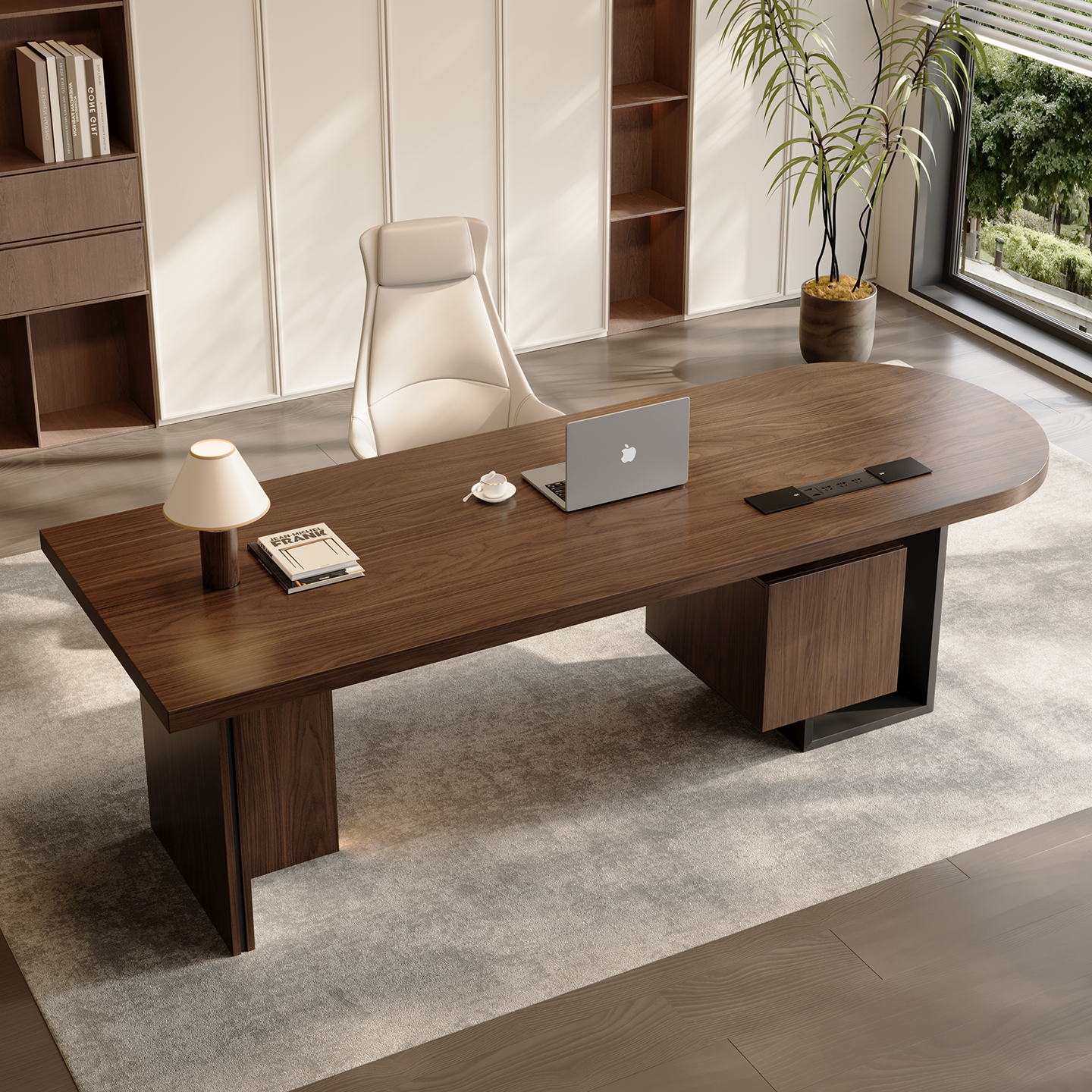 居家老板办公桌简约现代轻奢电脑桌实木办公书桌椅组合家用桌子