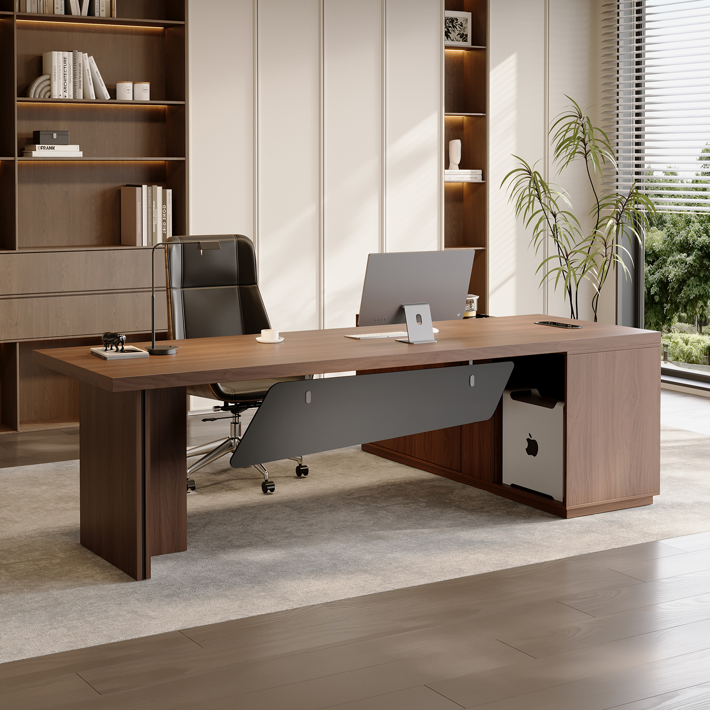 实木老板桌办公桌带茶台一体式