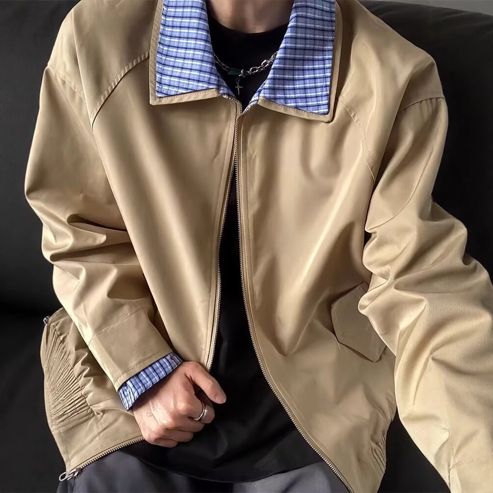 miu系假两件哈灵顿夹克男秋季cleanfit高级感巴恩风短款工装外套