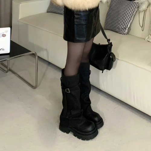 松糕厚底小个子增高高筒裤管靴