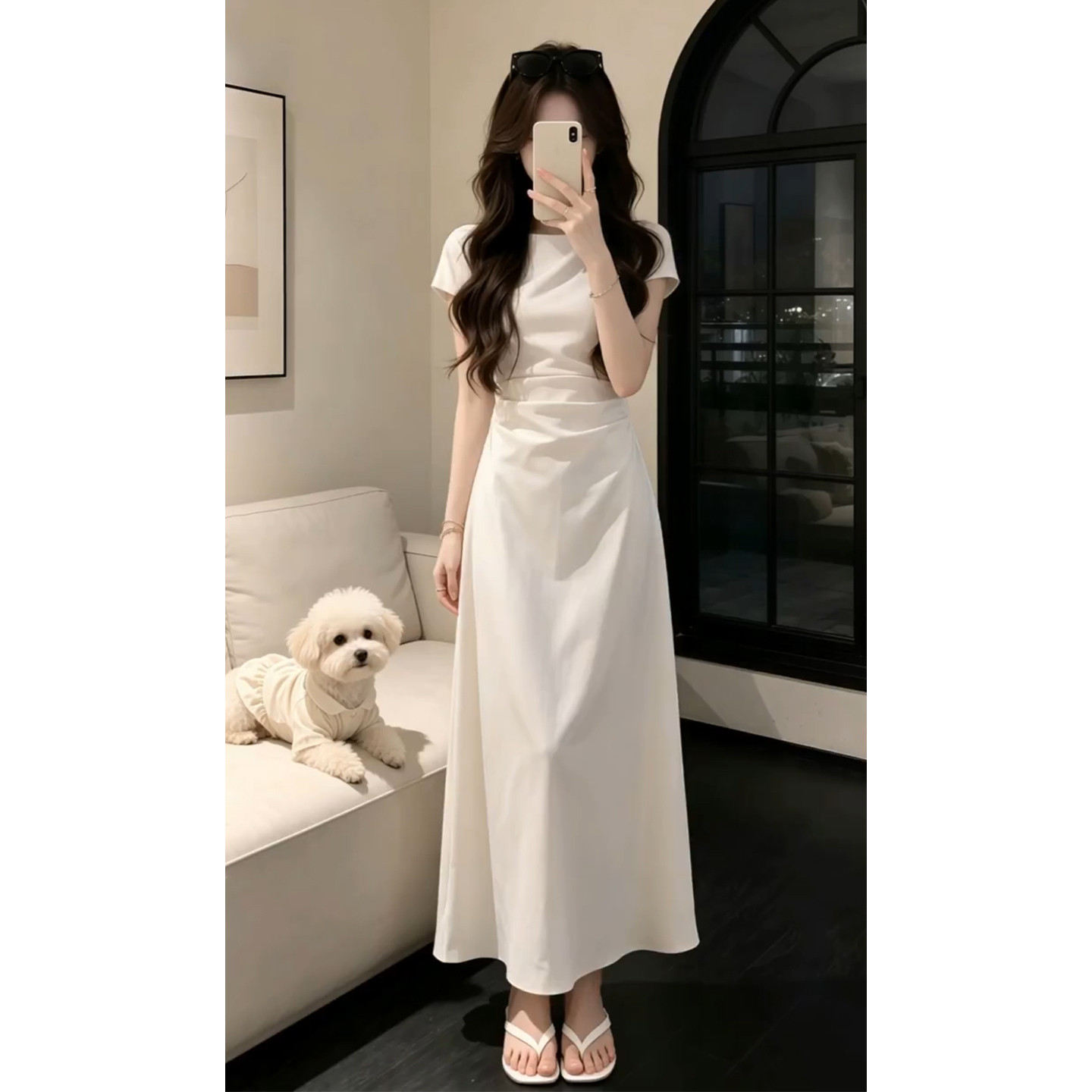 小个子特别漂亮掐腰白色短袖连衣裙子女2026新款夏季穿搭显瘦长裙