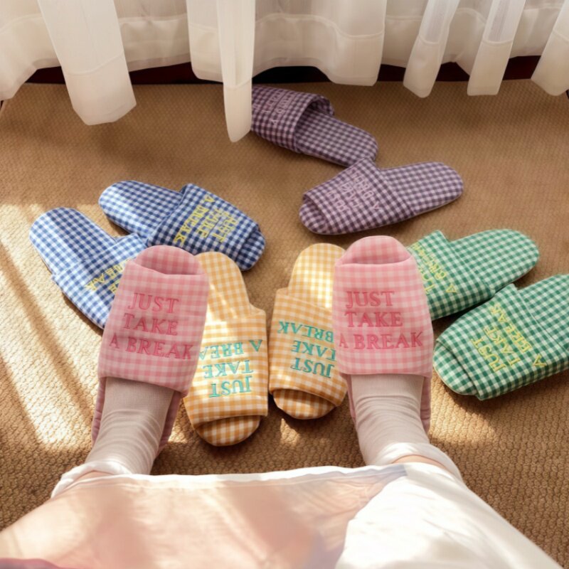 复古格纹拖鞋棉拖家居室内保暖静音ins风高级感静音无声室内拖鞋