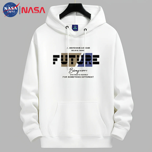 NASA连帽卫衣男春秋冬款百搭青年宽松加绒加厚帽衫大码外套上衣潮