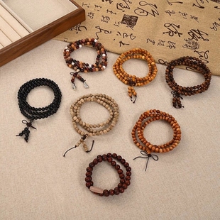 檀木串珠子多圈叠戴手链女新中式古风高级感男款佛珠手串盘玩手饰
