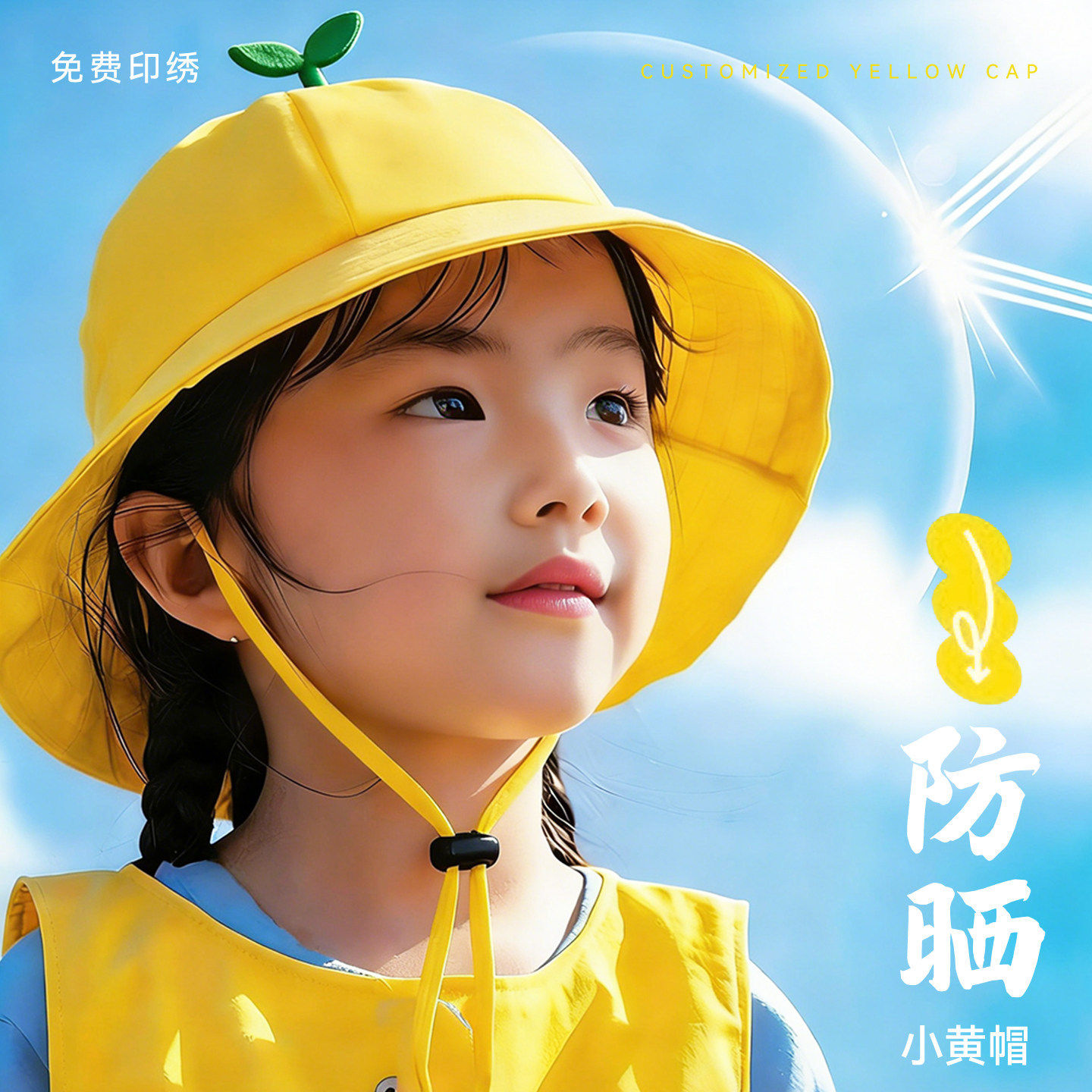 小学生专用小黄帽幼儿园儿童春夏游防晒户外遮阳渔夫帽透气款帽子