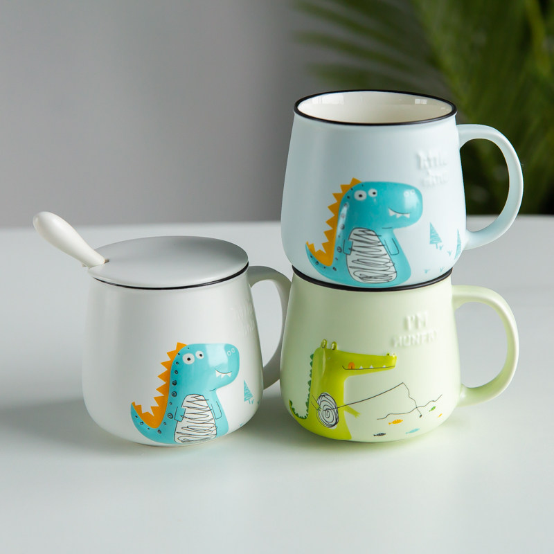 cute mr dinosaur crocodile cartoon ceramic coffee mug with s