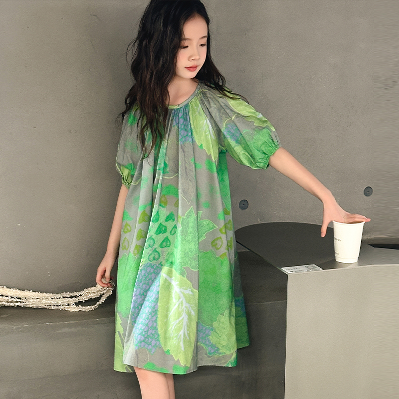 有袖连衣裙女童夏天女生炸街大儿童时尚11-12-13岁裙子少女超美