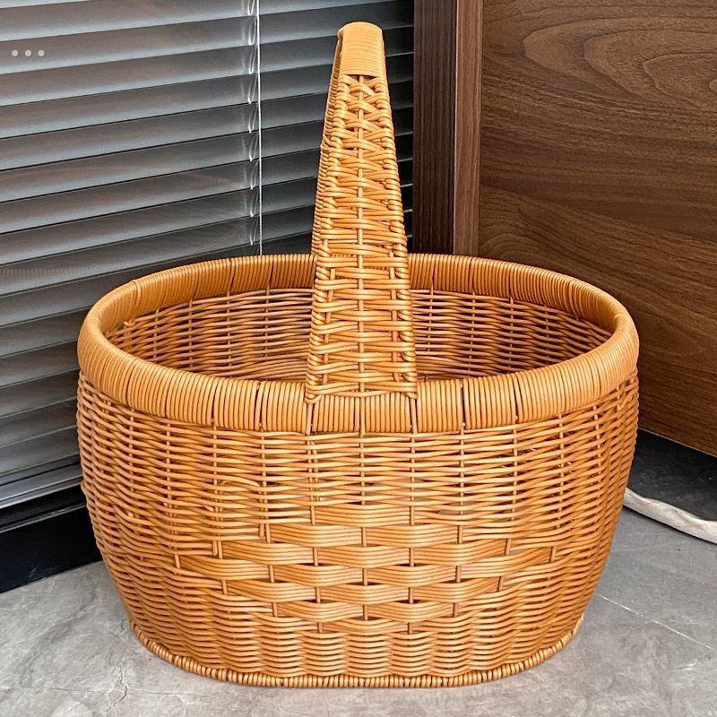 新款纯手工彷藤编织水果篮购物篮提篮鸡蛋手提菜篮子收纳采摘野餐