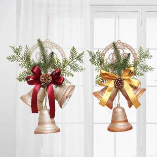 饰品金色圣诞铃铛圣诞树挂件墙挂门挂吊顶装 圣诞节装 饰花环蝴蝶结