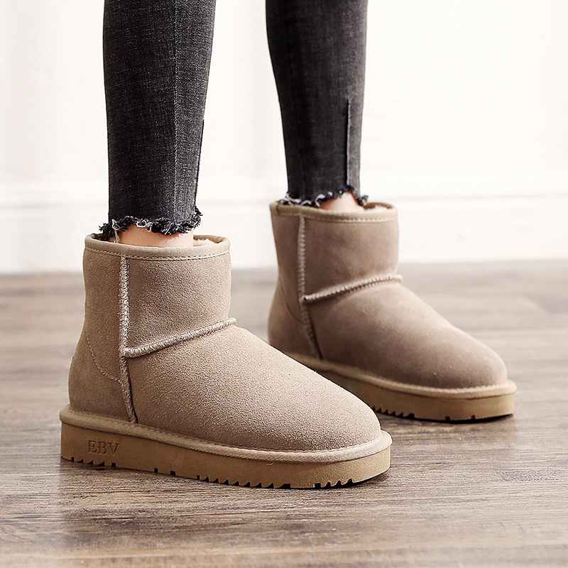 磨砂二层牛皮雪地靴女短筒短靴