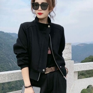 设计感黑色外套女2025春秋款 欧货短款 小个子休闲气质百搭夹克上衣