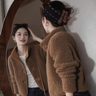 秋季 棕色羊羔毛外套女 独特高级感超好看减龄漂亮洋气今年流行爆款