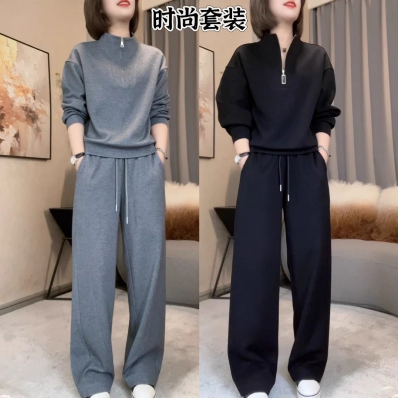 时尚运动套装女2025秋季新款纯色简约百搭休闲显瘦卫衣长裤两件套