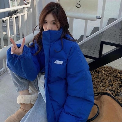 羽绒棉服女生冬季2025年新款加厚显瘦棉衣宽松棉袄蓝色学生面包服