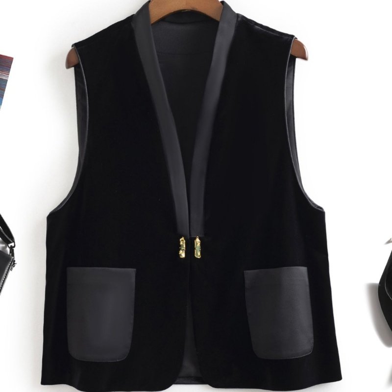 时尚爆款马甲女2025秋季国风复古新中式V领无扣丝绒无袖马甲外套,女装/女士精品,马夹,淘宝优惠券,粉丝福利购,淘宝优惠卷