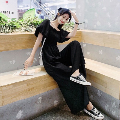 一字肩连体裤女夏季2025新款气质收腰显瘦连身衣时尚阔腿裤套装女