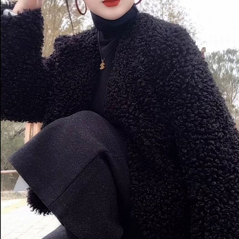 小香风羊卷毛外套女短款秋冬复合皮毛一体小个子韩系v领毛毛上衣,女装/女士精品,短外套,淘宝优惠券,粉丝福利购,淘宝优惠卷