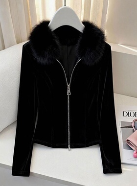 冬季新款短外套女时尚百搭设计感毛领上衣气质轻熟风独特别致外搭