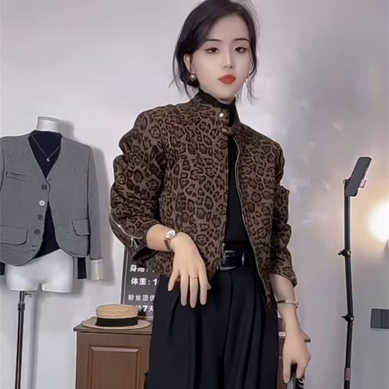 欧洲站轻奢洋气复古豹纹设计高级减龄时髦洋气短款爆款2025外套潮