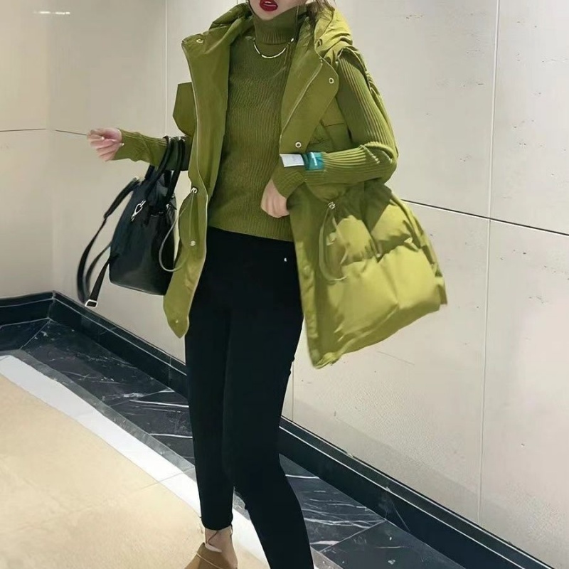 春季新款宽松抽绳连帽羽绒棉马甲女时尚面包服马夹