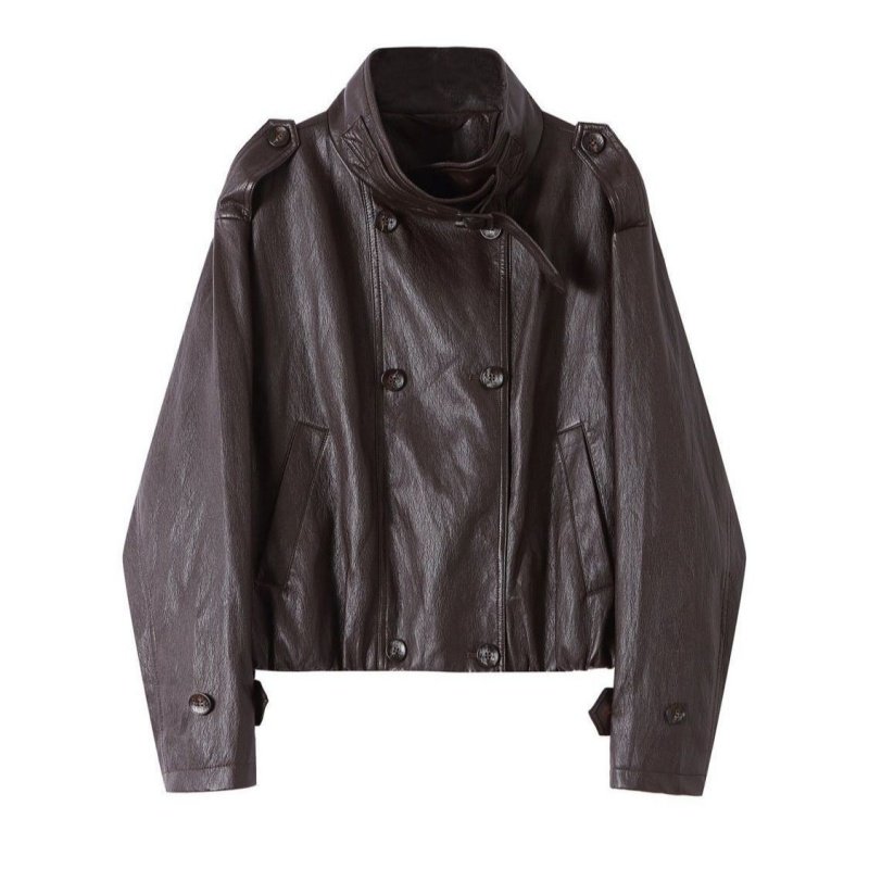 时尚皮衣外套女洋气2025秋季新款高档宽松百搭休闲美式立领皮夹克,女装/女士精品,皮衣,淘宝优惠券,粉丝福利购,淘宝优惠卷