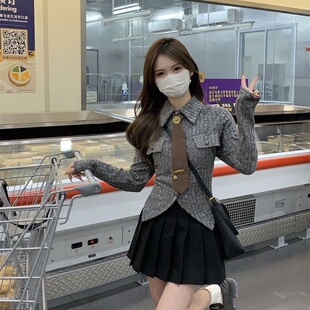 两件套 甜辣学院风领带翻领衬衫 美拉德网红通勤针织打底衫 女秋冬款