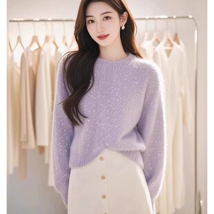 通勤新款设计感小众高级感巨美气质通勤纯欲气质毛衣紫色针织衫女