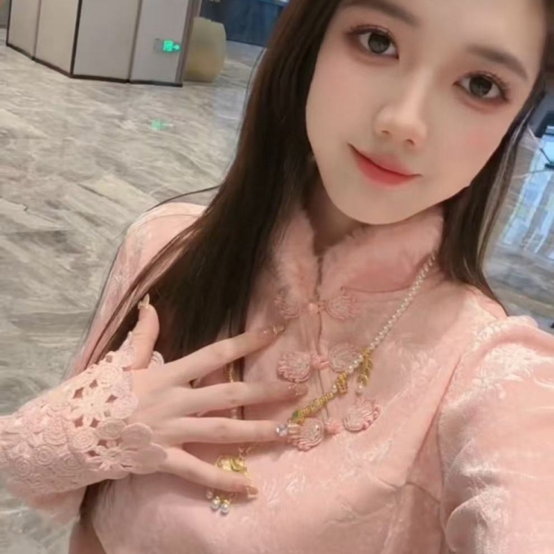 新中式国风加绒加厚盘扣蕾丝拼接打底衫女2025新款秋冬别致上衣潮