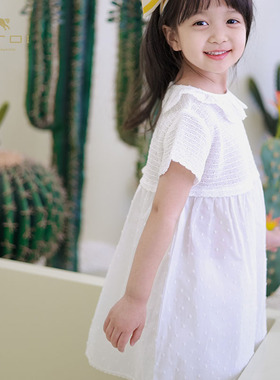 朗姿童装/ETTOI爱多娃童装夏季针织拼接泡泡短袖女童连衣裙甜
