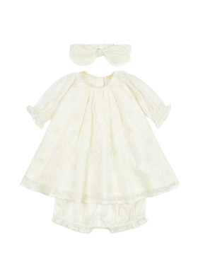 朗姿童装/ETTOI爱多娃女童重工套装白色蕾丝连衣裙/短裤夏季新款